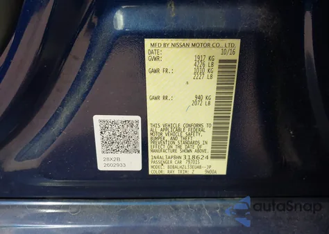 2017 Nissan Altima 2.5 Sr from USA, damaged, VIN 1N4AL3AP8HN318624